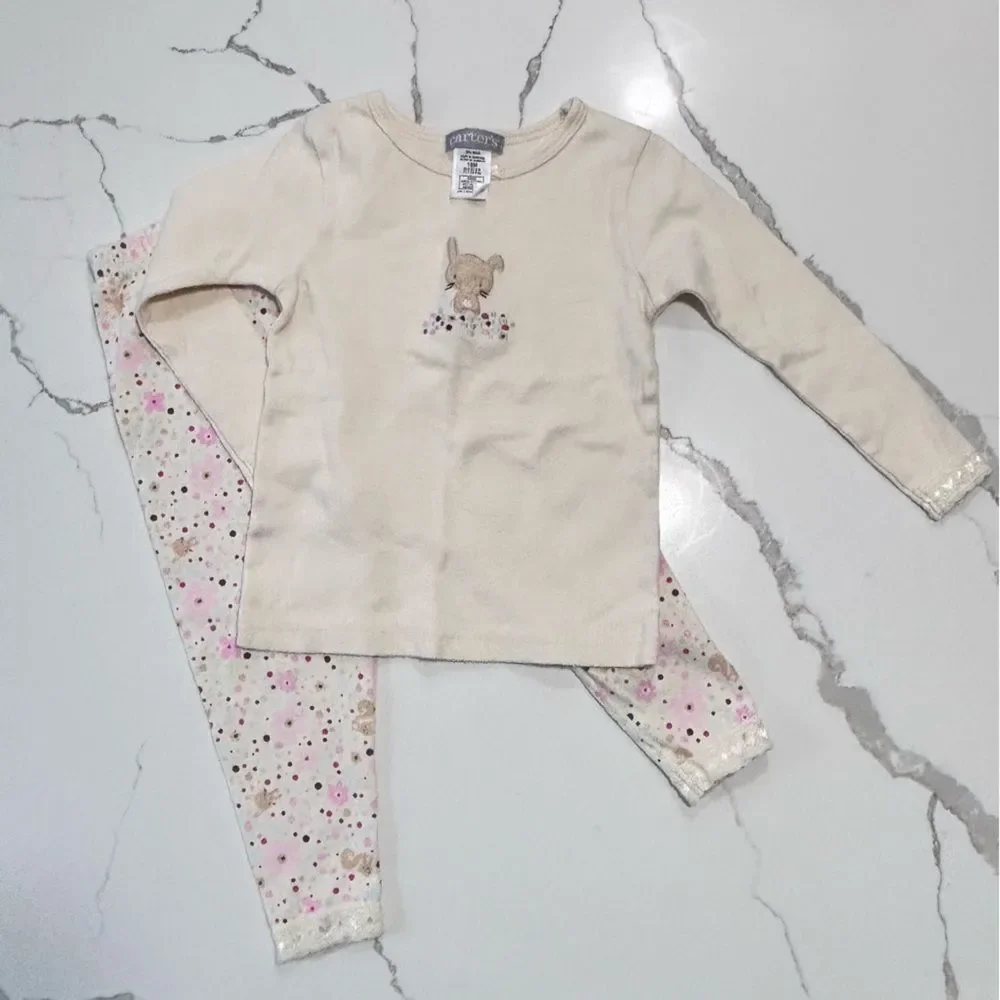 Carter's Girls Cream Long Sleeve Floral Print Cotton Pajamas Set PJs Bunny 18M